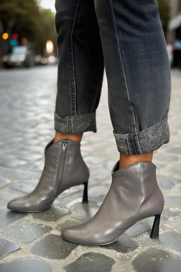 Solid Color Zipper Pointed Toe Gray Stiletto Heel Boots