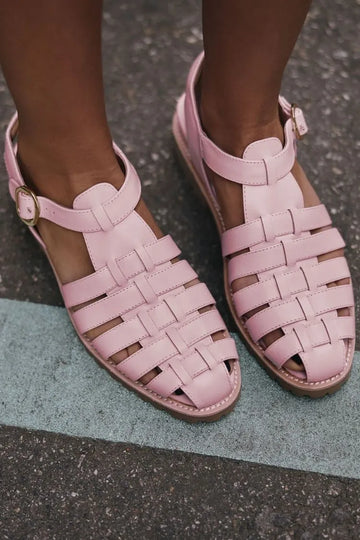 Leather Woven Fisherman Buckled Round-Toe Comfort Flat Sandals