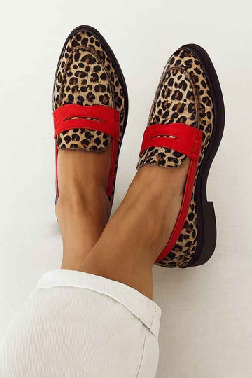 Leopard Contrast Penny Strap Chunky Loafers