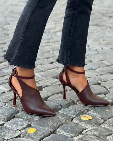 Chic Dark Brown Pointed Toe Asymmetric Cutout High Heels