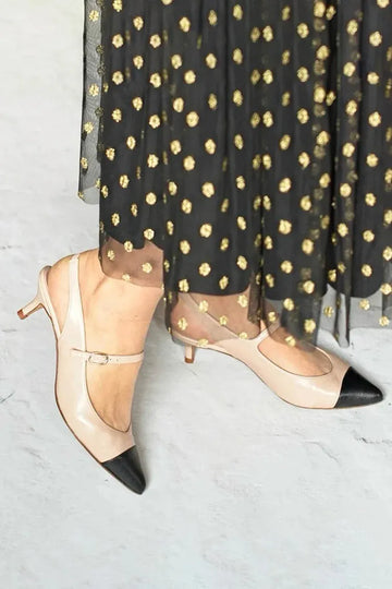 Colorblock Pointed Toe Slingback Khaki Kitten Heels