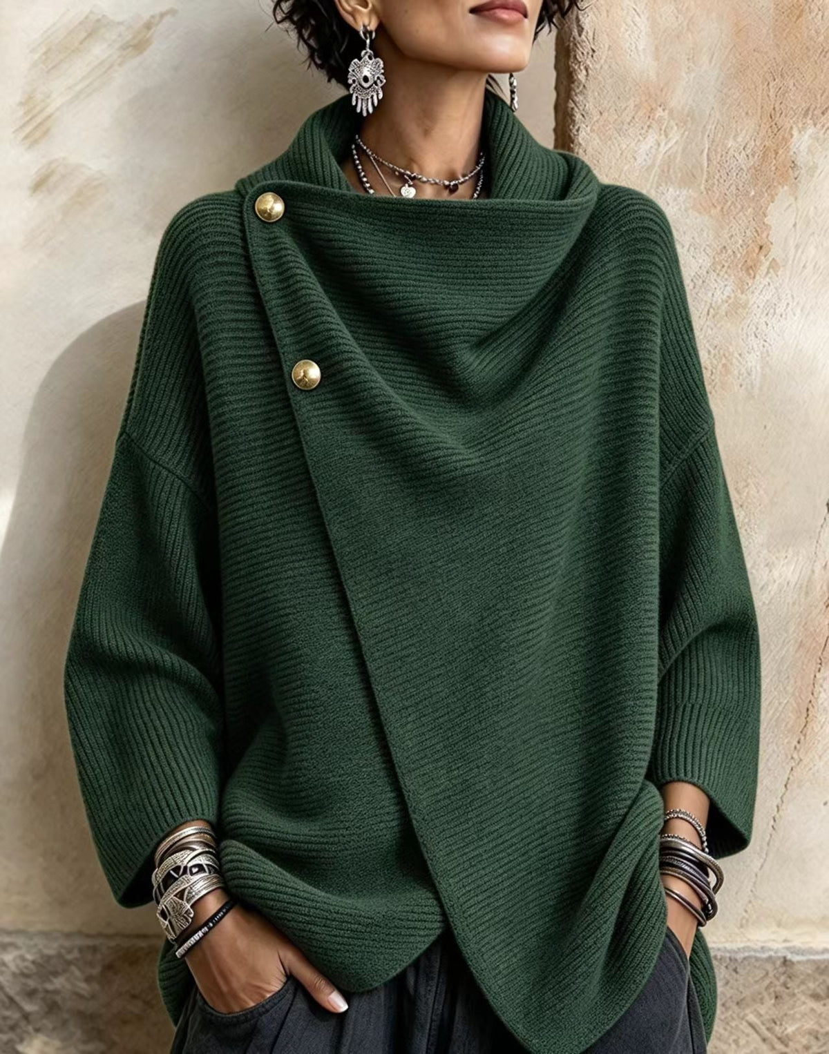 🤲LAST DAY SAVE 49% ⏰Relaxed Chic Knitted Asymmetric Button-up Top