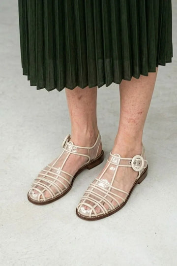 Off-White Leather Trim Transparent Caged Multi-Strap Sandals