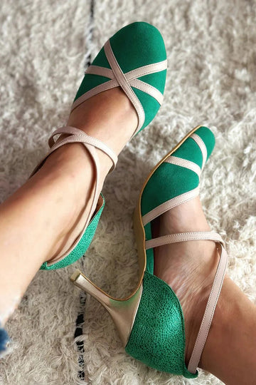 Criss Cross Colorblock Patchwork Green Stiletto Heels