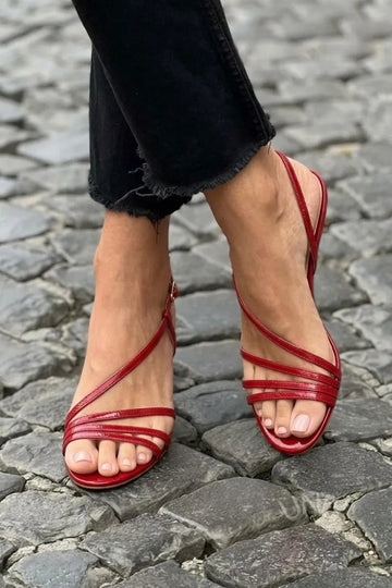 Bright Red Patent Multi-Strap Slingback Sandals