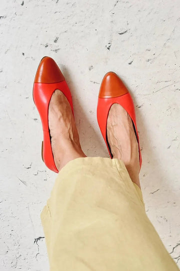 Patchwork Pointed Toe Casual Orange Red Flats