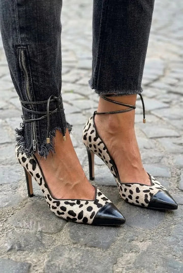 Patterned Lace Up Pointed Cap Toe Stiletto Heels