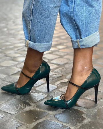 Dark Green Patent Leather Pointed Toe Stiletto High Heels