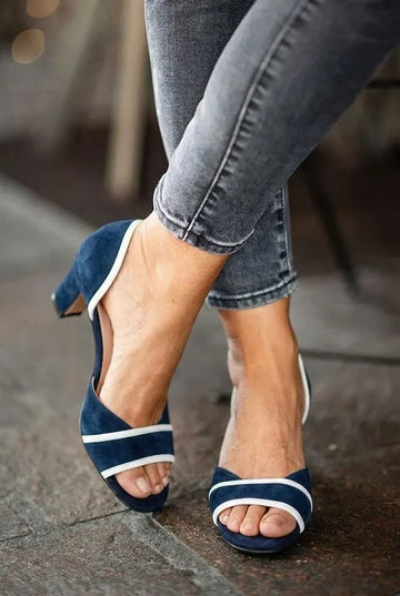 Contrast Trim Open Toe D'Orsay Navy Block Heels