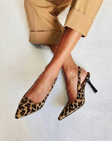 Versatile Leopard Print Pointed Toe Slingback Stiletto Heels