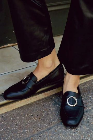 Black Square Toe Ring Detail Loafers