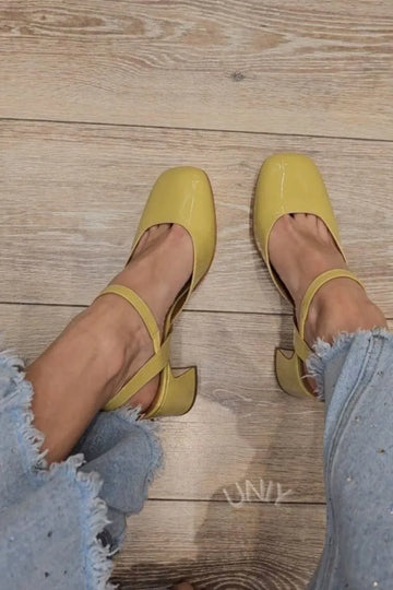 Leather Square Toe Mary Jane Block Heel Pumps [Pre Order]