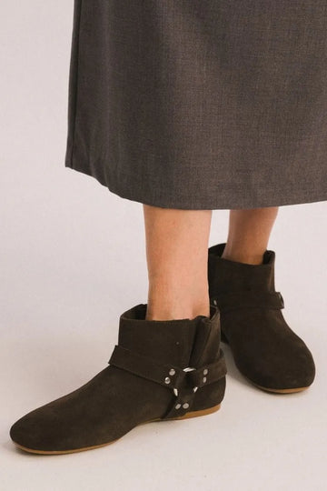 Brown Suede Buckled Ankle Boots