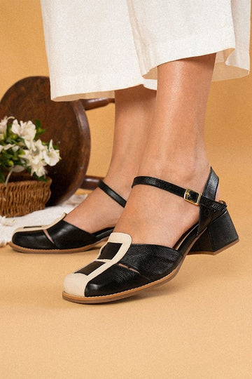 Durable Square Toe Contrast Color Black Chunky Heels