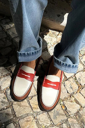 Breathable Round Toe Brown Colorblock Patchwork Loafers