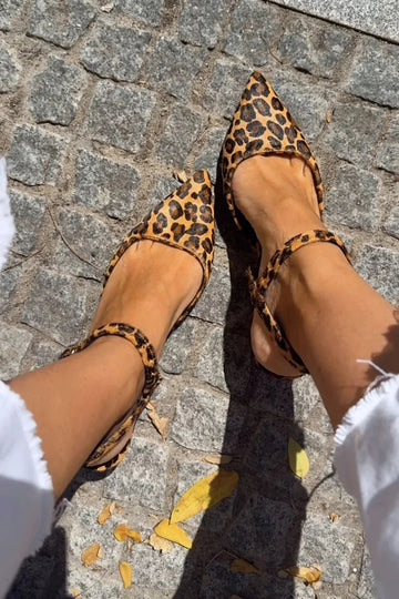 Leopard Print Pointed Toe Slingback Khaki Stiletto Heels