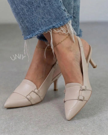Elegant Pointed Toe Nude Double Strap Slingback Heels