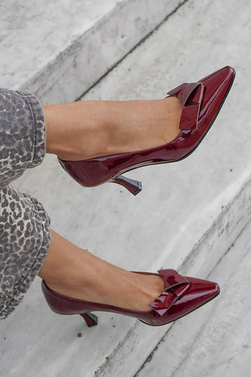 Solid Color Pointed Toe Burgundy Stiletto Heels