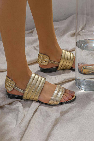 Metallic Gold Casual Round Toe Sheen Sandals