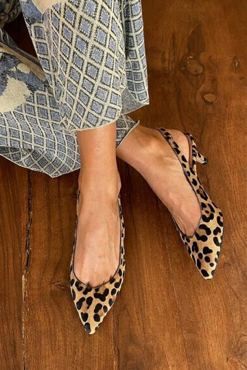 Classic Leopard Pointed Toe Slingback Kitten Heels