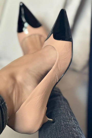 Pointed Toe Colorblock Elegant Nude Kitten Heels