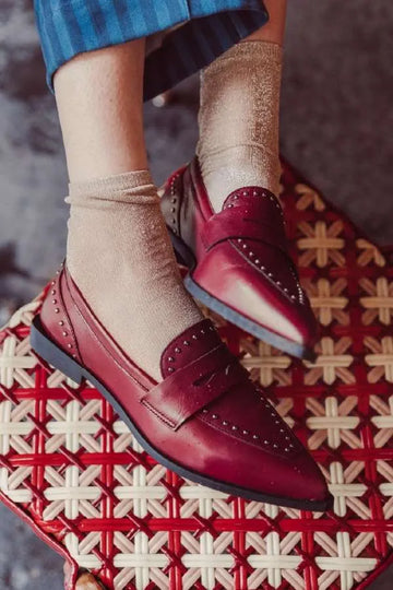 Suede Studded Pointy Toe Loafers