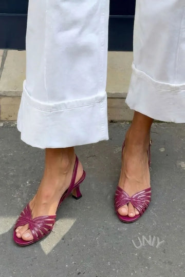 Chic Magenta Patent Multi-strap Slingback Flared Heels