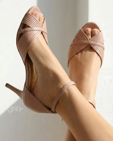 Elegant Pink Strappy Ankle Strap Stiletto Heel Sandals