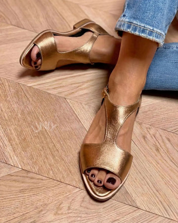Vintage Metallic Gold Strappy Open Toe Flat Casual Sandals