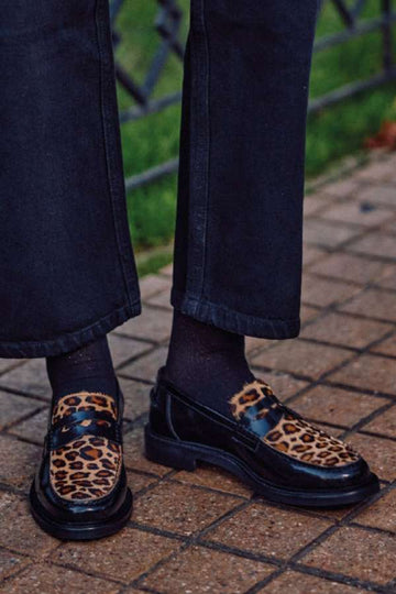 Leopard Print Genuine Leather Round Toe Loafers
