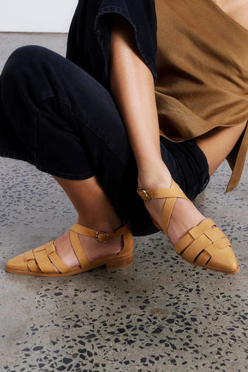 Cross Strap Buckle Woven Pointed Toe Yellow Sandals