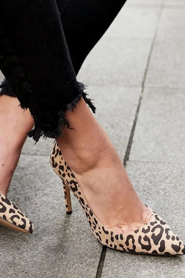 Khaki Leopard Print Pointed Toe Elegant Stiletto High Heels