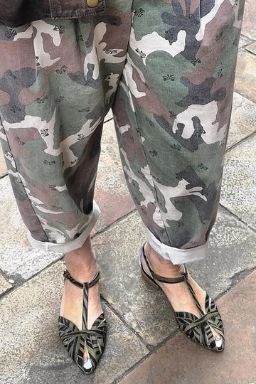 Colorblock Peep Toe T-Strap Buckle Army Green Sandals