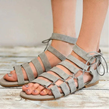 Faux Suede Multi Strap Back Lace Up Gladiator Sandals