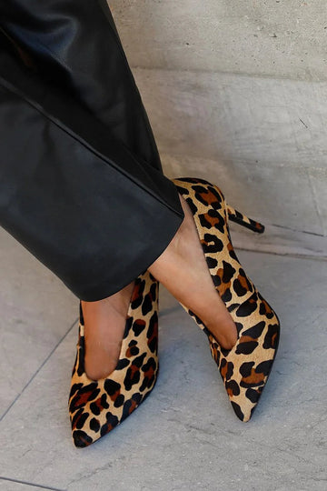 Leopard Print Pointy Toe Chic Brown Stiletto Heels