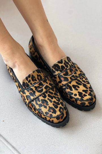 Leopard Print Patchwork Round Toe Casual Loafers