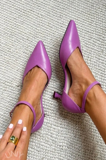 Chic Purple Pointed Toe V-Vamp Ankle Strap Kitten Heels