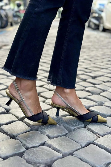 Colorblock Patchwork Pointed Toe Olive Stiletto Heels