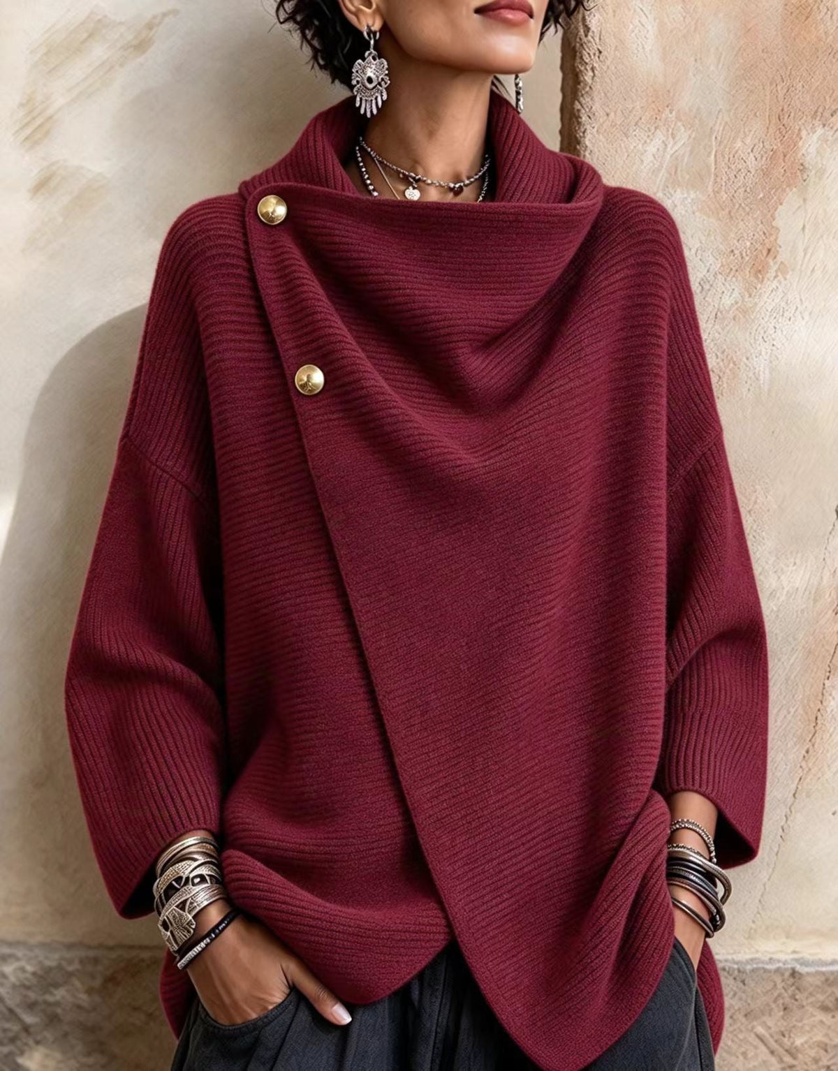 🤲LAST DAY SAVE 49% ⏰Relaxed Chic Knitted Asymmetric Button-up Top
