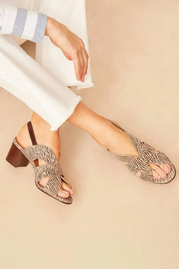 Zebra Print Cutout Peep Toe Slingback Chunky Heels