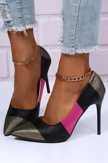 Refined Colorblock Pointed Slip Elegant Stiletto On Toe Heels
