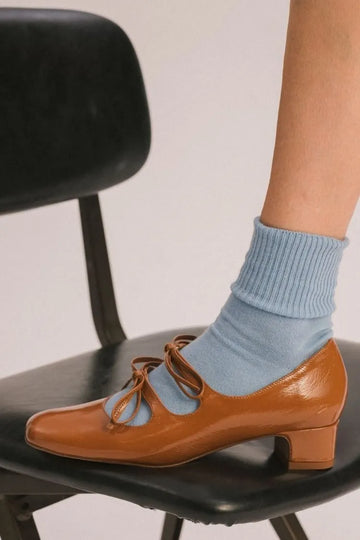 Tan Patent Leather Bow Detailed Chunky Heels