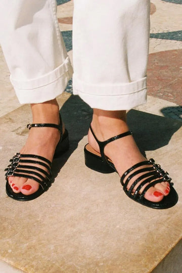 Multi Straps Buckles Round Toe Black Chunky Heels