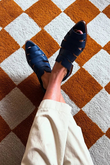 Solid Color Hollow Out Peep Toe Navy Sandals