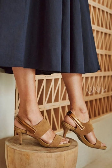 Camel Faux Suede Patchwork Open Toe Stiletto Heel Sandals
