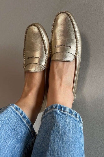 Metallic Gold Classic Slip-On Loafers