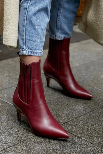 Solid Color Pointed Toe Burgundy Stiletto Heels Boots