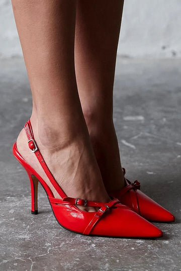 Criss Cross Slingback Buckle Pointy Toe Red Stiletto Heels