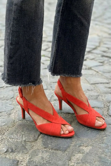 Suede Crisscross Peep Toe Kitten Heel Sandals