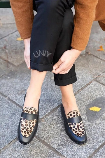 Chic Black Leopard Print Faux Pony Hair Penny Loafers